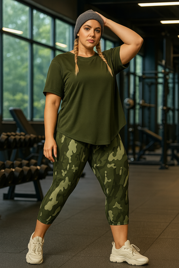 Set da donna di taglia oversize composto da maglia sportiva traspirante e leggings, con alta elasticità, per allenamento